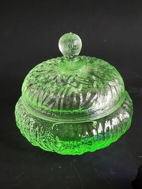 Vintage Uranium Glass Candy Dish | Green Depression Glass Powder Bowl